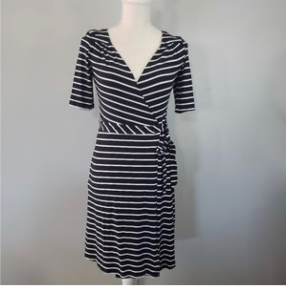 H&M stretchy black and white striped wrap dress, size 4
